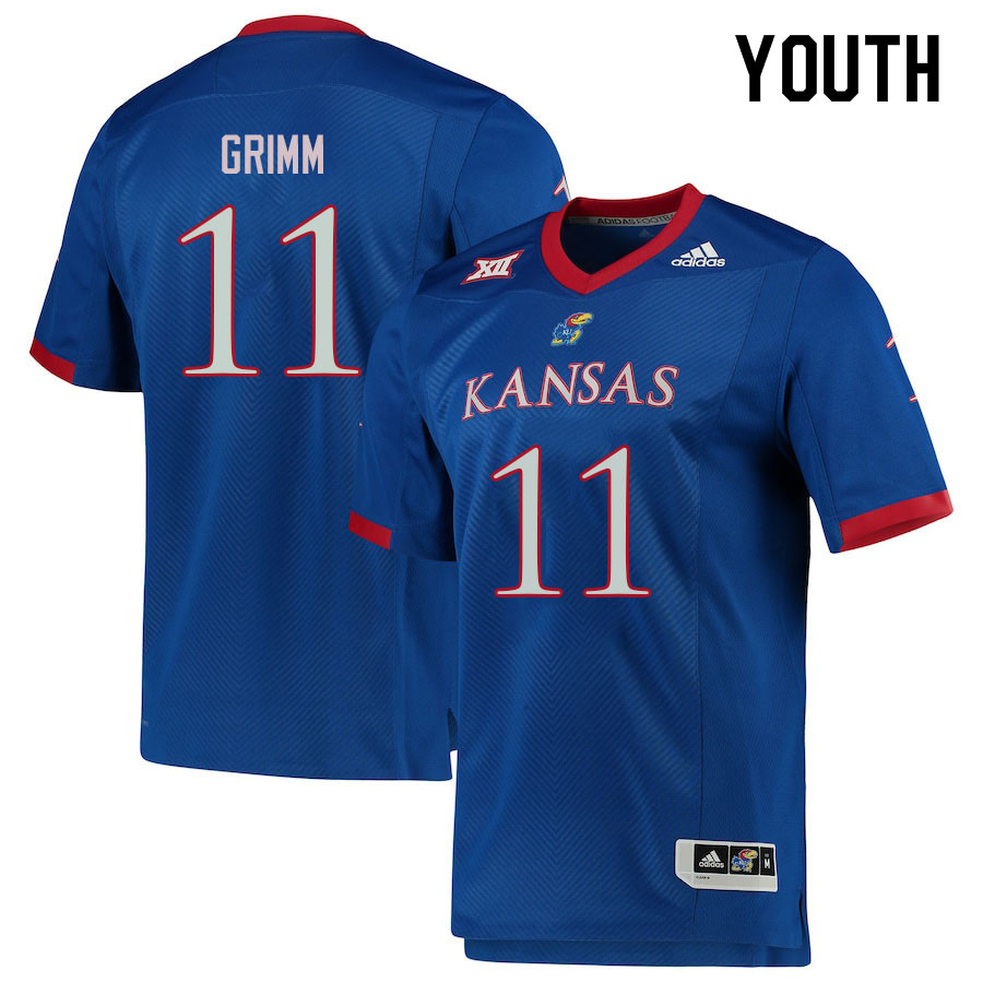 Youth #11 Luke Grimm Kansas Jayhawks College Football Jerseys Sale-Royal